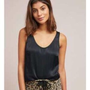 Anthropologie Floreat Penelope Satin Tank Top Womens Small Black
